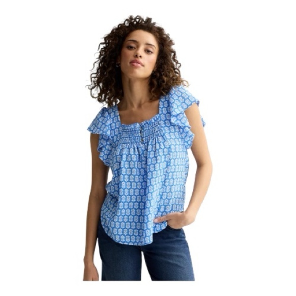 Draper James Sky Blue Flutter Sleeve Smocked Top